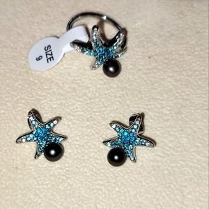 Vantel Pearls starfish earrings and ring